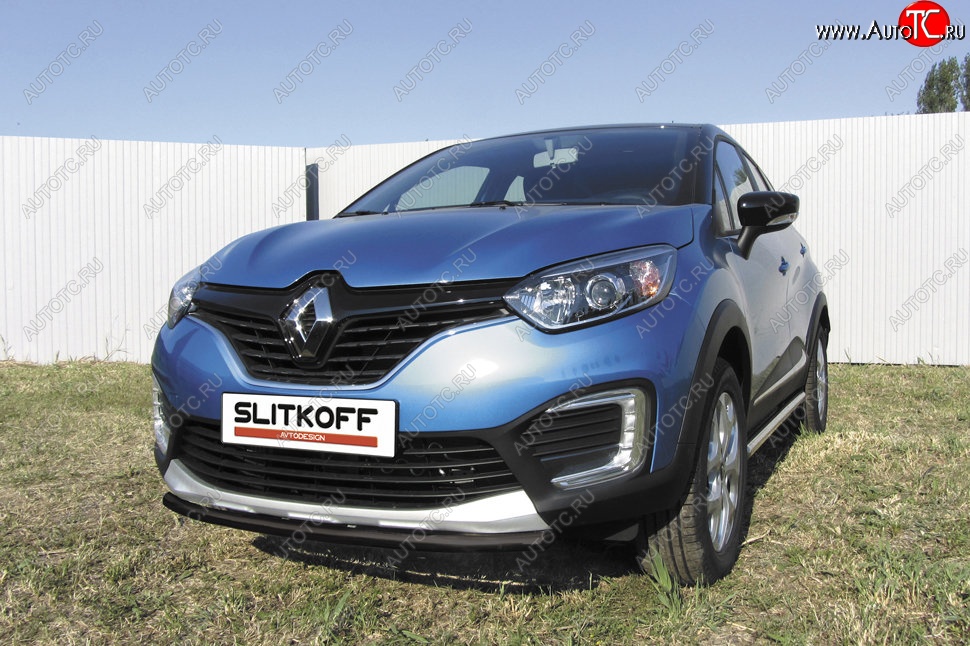 6 849 р. Защита переднего бампера из трубы d42 Slitkoff Renault Kaptur дорестайлинг (2016-2020) (Цвет: серебристый)  с доставкой в г. Пермь