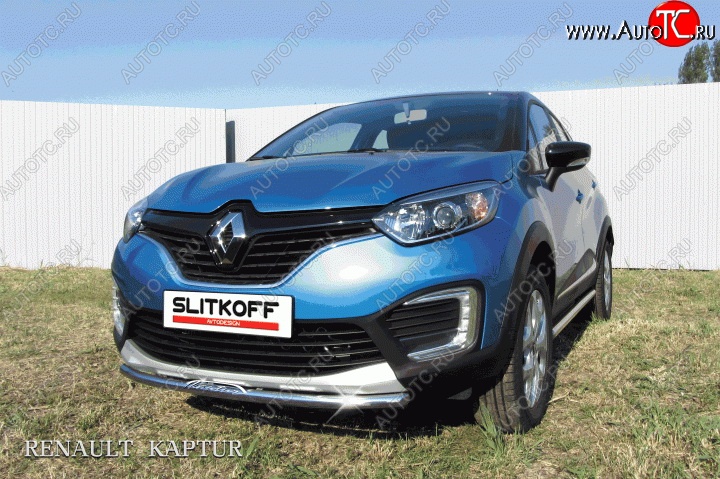 8 899 р. Одинарная защита переднего бампера диаметром 42 мм с надписью Slitkoff Renault Kaptur дорестайлинг (2016-2020) (Для автомобиля 2WD)  с доставкой в г. Пермь