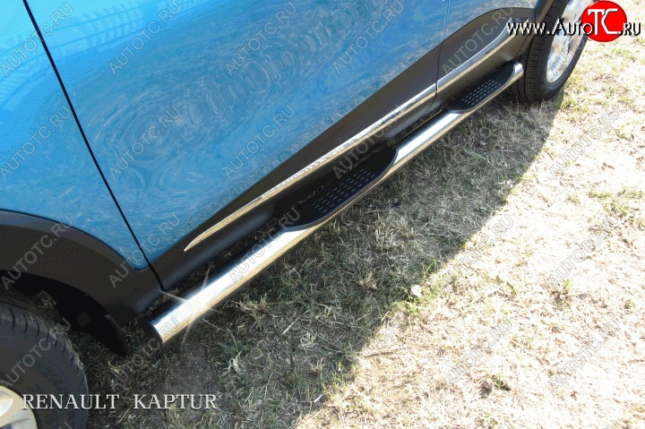 17 699 р. Защита порогов для ног из круглой трубы диаметром 76 мм Slitkoff  Renault Kaptur (2016-2025) дорестайлинг, рестайлинг (Для автомобиля 2WD)  с доставкой в г. Пермь