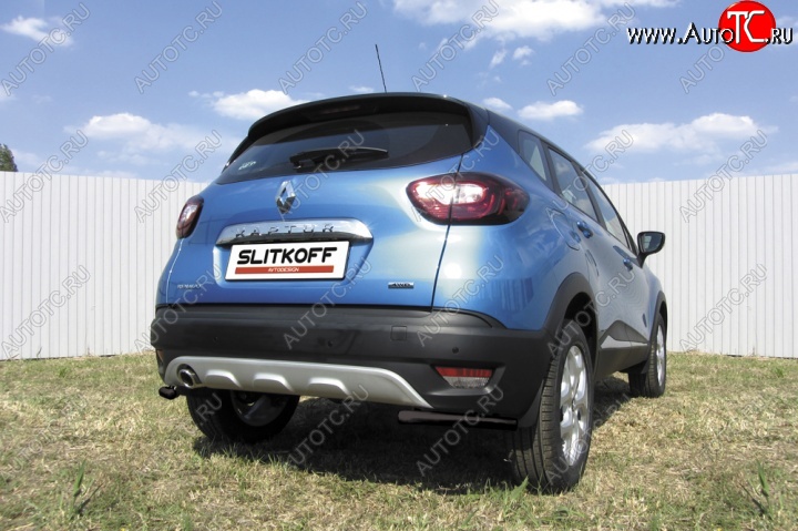 5 849 р. Защита заднего бампера из труб d42 Slitkoff (уголки)  Renault Kaptur (2016-2020) дорестайлинг (Цвет: серебристый)  с доставкой в г. Пермь