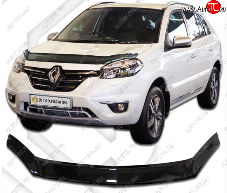 2 159 р. Дефлектор капота CA-Plastiс  Renault Koleos  1 (2013-2016) Phase 3 (Classic черный, Без надписи)  с доставкой в г. Пермь