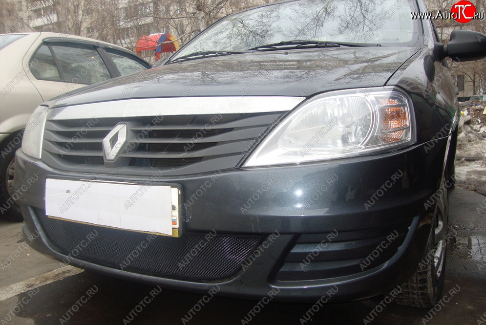 2 199 р. Защитная сетка на бампер Russtal (черная) Renault Logan 1 дорестайлинг (2004-2010)  с доставкой в г. Пермь