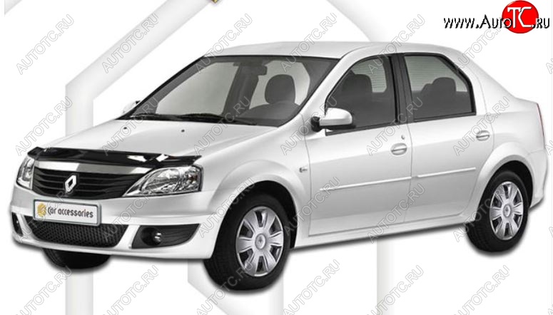 2 099 р. Дефлектор капота CA-Plastic Renault Logan 1 рестайлинг (2010-2016) (Classic черный, Без надписи)  с доставкой в г. Пермь