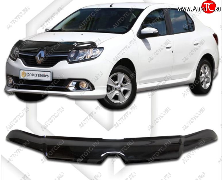 2 199 р. Дефлектор капота CA-Plastic Renault Logan 2 дорестайлинг (2014-2018) (Classic черный, Без надписи)  с доставкой в г. Пермь
