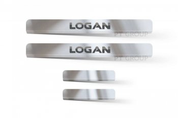 Пороги накладки в проем дверей Petroil Tuning Renault Logan  2 (2014-2018) дорестайлинг (Нержавейка)