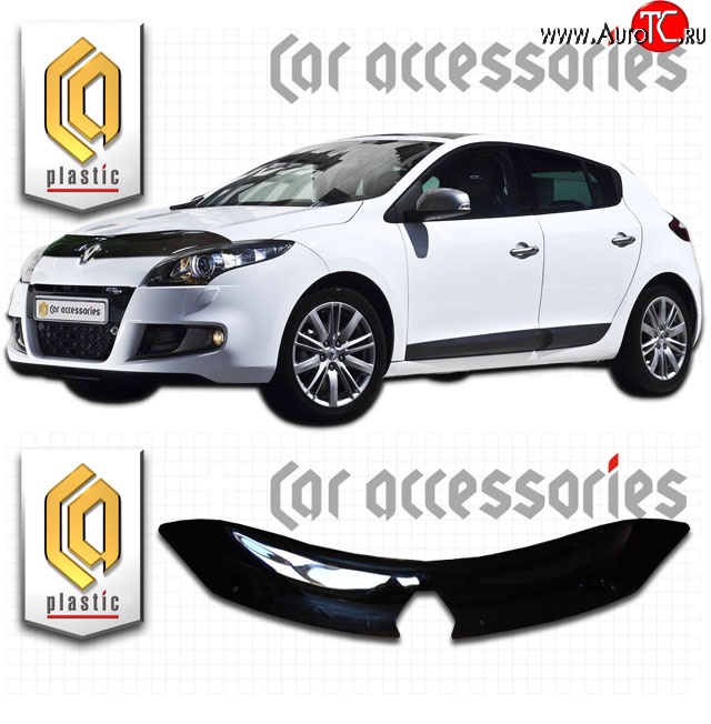 1 999 р. Дефлектор капота CA Plastic  Renault Megane  хэтчбэк 5 дв. (2008-2016) дорестайлинг,  рестайлинг (Classic черный, Без надписи)  с доставкой в г. Пермь