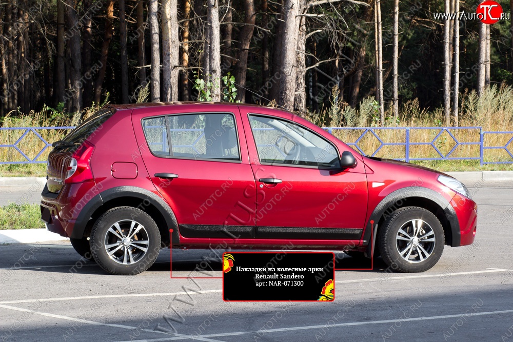 7 749 р. Накладки на колёсные арки RA (комплект на 4 колеса)  Renault Sandero Stepway  (BS) (2010-2014) (Поверхность шагрень)  с доставкой в г. Пермь