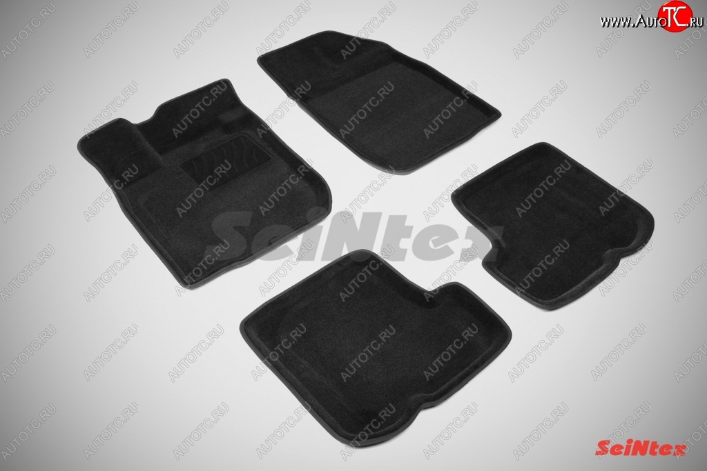 4 999 р. Износостойкие коврики в салон SeiNtex Premium 3D 4 шт. (ворсовые, черные) Renault Sandero (BS) (2009-2014)  с доставкой в г. Пермь