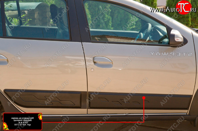 1 439 р. Молдинг двери RA (передний правый)  Renault Sandero  (B8) - Sandero Stepway  (B8) (Поверхность шагрень)  с доставкой в г. Пермь
