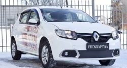 1 179 р. Зимняя заглушка решетки переднего бампера РА  Renault Sandero  (B8) (2014-2018) дорестайлинг  с доставкой в г. Пермь. Увеличить фотографию 3
