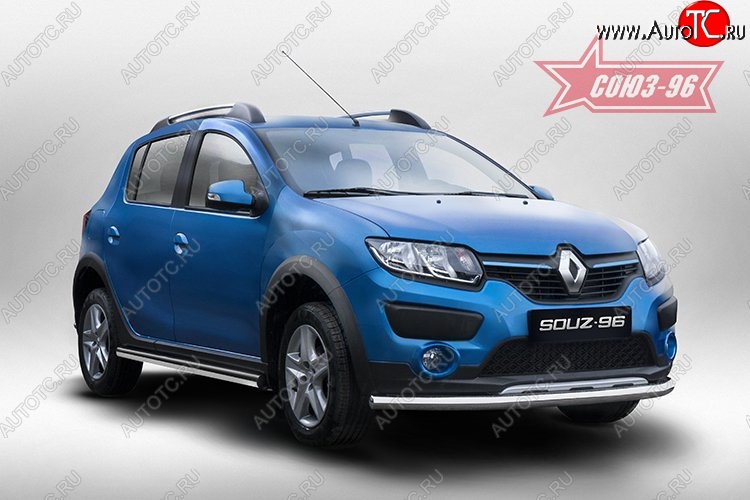 12 599 р. Защита переднего бампера одинарная Stepway Souz-96 (d60)  Renault Sandero Stepway  (B8) (2014-2018) дорестайлинг  с доставкой в г. Пермь
