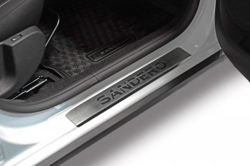 2 449 р. Пороги накладки в проем дверей Petroil Tuning  Renault Sandero  (B8) (2014-2018) дорестайлинг (Нержавейка)  с доставкой в г. Пермь. Увеличить фотографию 3