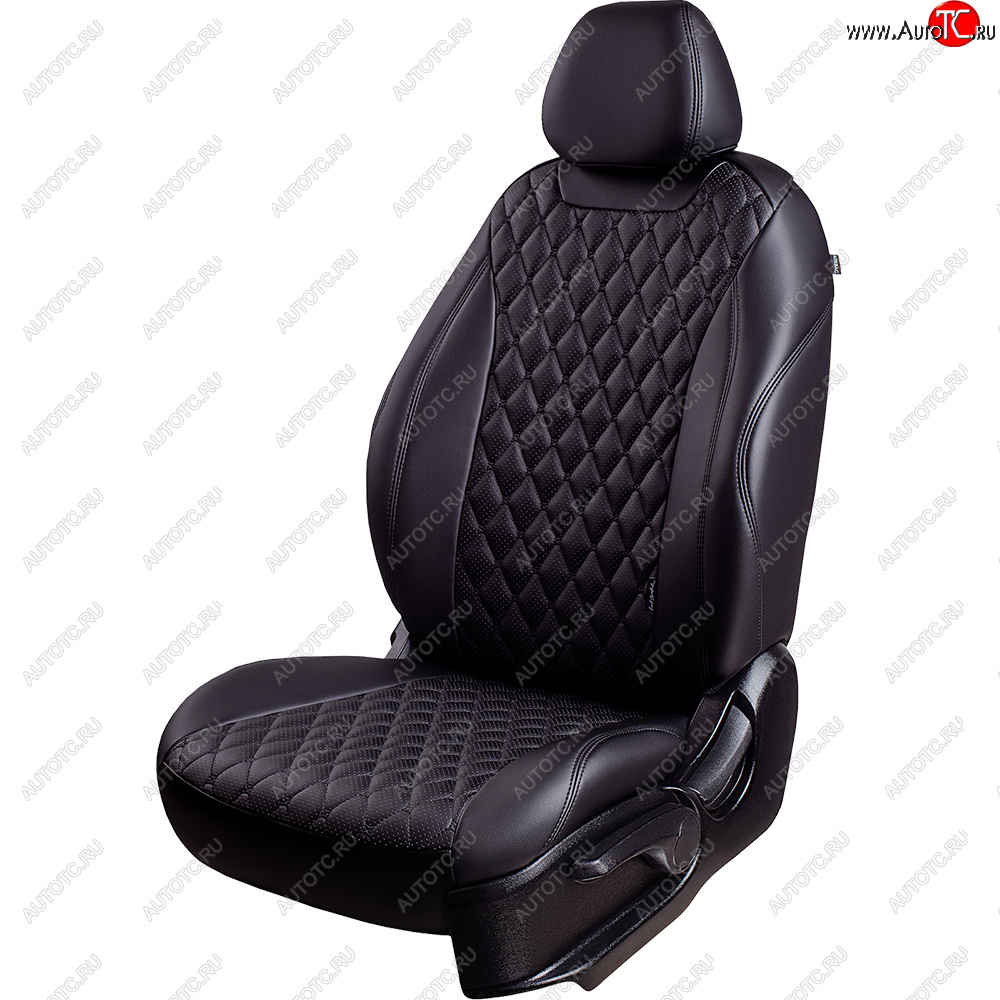 10 899 р. Чехлы для сидений Stepway Lord Autofashion Байрон (экокожа, 60/40, 2 П- и 1 Г-образных подголовника)  Renault Sandero Stepway  (B8) (2014-2018) дорестайлинг (Черный, вставка черная, строчка черная)  с доставкой в г. Пермь