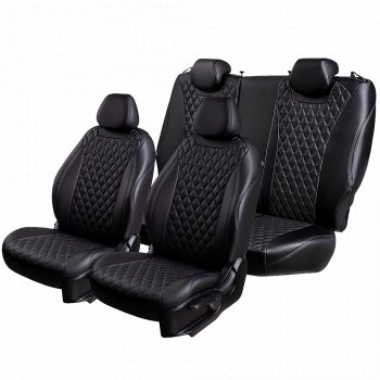 10 899 р. Чехлы для сидений Stepway Lord Autofashion Байрон (экокожа, 60/40, 2 П- и 1 Г-образных подголовника)  Renault Sandero Stepway  (B8) (2014-2018) дорестайлинг (Черный, вставка черная, строчка черная)  с доставкой в г. Пермь. Увеличить фотографию 2