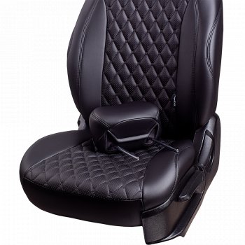 10 899 р. Чехлы для сидений Stepway Lord Autofashion Байрон (экокожа, 60/40, 2 П- и 1 Г-образных подголовника)  Renault Sandero Stepway  (B8) (2014-2018) дорестайлинг (Черный, вставка черная, строчка черная)  с доставкой в г. Пермь. Увеличить фотографию 5