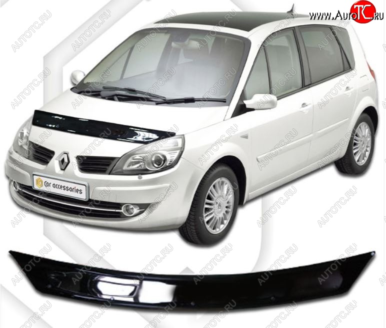 1 899 р. Дефлектор капота CA-Plastic  Renault Scenic  2 (2003-2009) (Classic черный, Без надписи)  с доставкой в г. Пермь