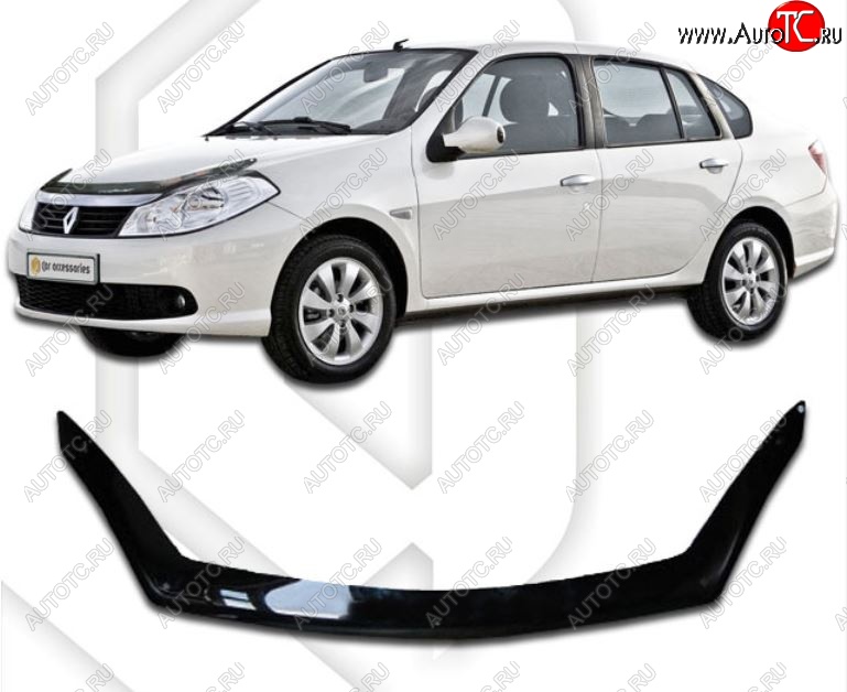 2 159 р. Дефлектор капота CA-Plastic Renault Symbol седан LU (2008-2012) (Classic черный, Без надписи)  с доставкой в г. Пермь