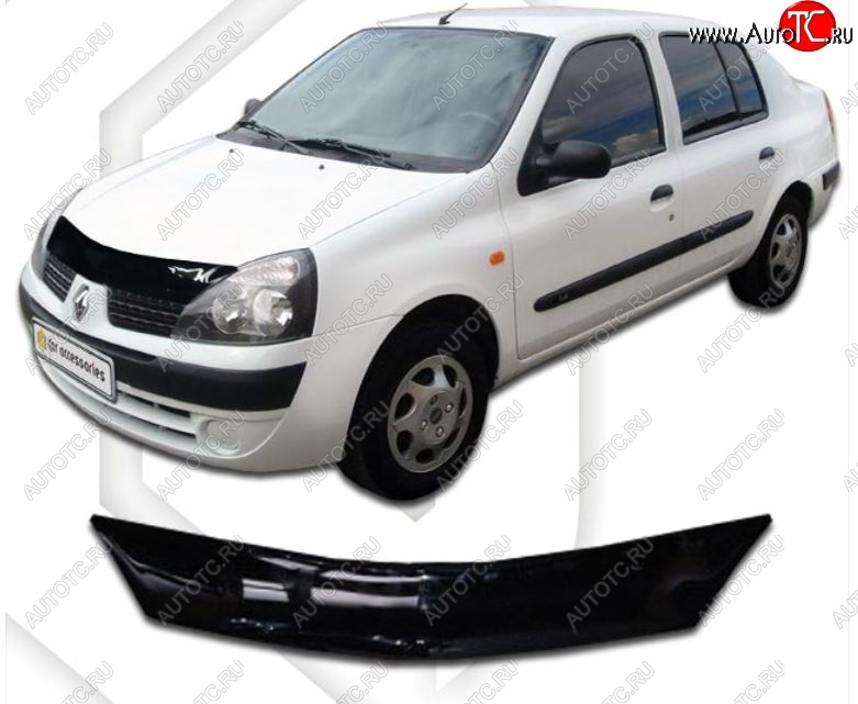 1 899 р. Дефлектор капота CA-Plastic Renault Symbol седан LB 2-ой рестайлинг (2006-2008) (Classic черный, Без надписи)  с доставкой в г. Пермь