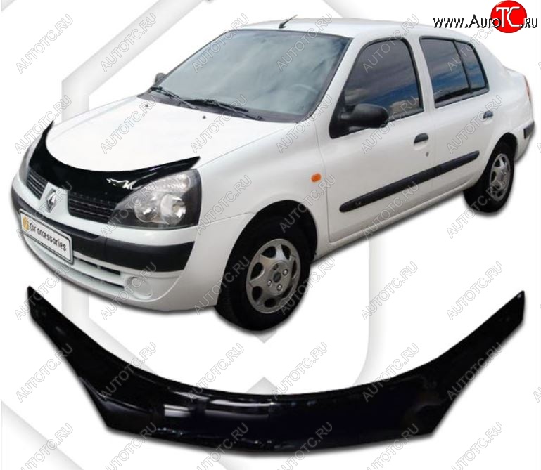 2 199 р. Дефлектор капота CA-Plastiс exclusive  Renault Symbol  седан (2006-2008) LB 2-ой рестайлинг (Classic черный, Без надписи)  с доставкой в г. Пермь