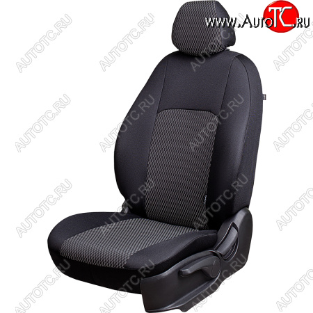 6 899 р. Чехлы сидений Lord Autofashion Дублин (жаккард, 60/40, раздельная спинка, подлокотник, 3Г-образ. подголовника) Hyundai Tucson JM (2004-2010) (Чёрный, прямоугольник чёрный)  с доставкой в г. Пермь