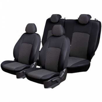 6 899 р. Чехлы сидений Lord Autofashion Дублин (жаккард, 60/40, раздельная спинка, подлокотник, 3Г-образ. подголовника) Hyundai Tucson JM (2004-2010) (Чёрный, прямоугольник чёрный)  с доставкой в г. Пермь. Увеличить фотографию 3