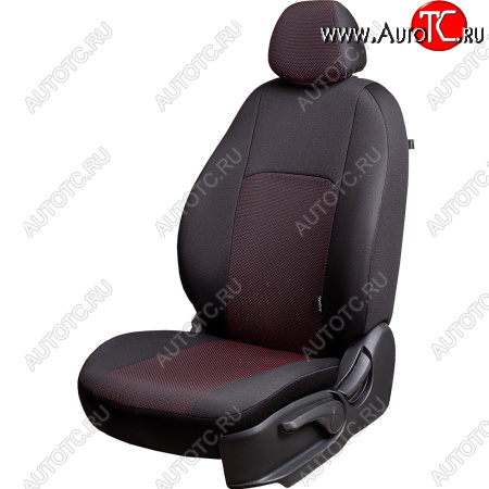 4 389 р. Чехлы сидений Lord Autofashion Дублин (жаккард, 60/40, раздельная спинка, 3Г-образ. подголовника) KIA Soul AM дорестайлинг (2008-2011) (Чёрный, Ёж красный)  с доставкой в г. Пермь