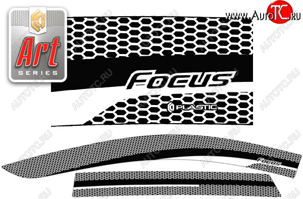 2 159 р. Ветровики дверей CA-Plsastic  Ford Focus  2 (2004-2008) универсал дорестайлинг (Серия Art черная, без хром. молдинга)  с доставкой в г. Пермь