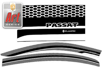 Ветровики дверей CA-Plastic Volkswagen Passat ( B8,  B8.5) (2015-2025) универсал дорестайлинг, седан рестайлинг (Серия Art серебро)