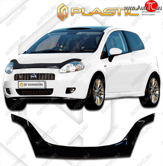 2 599 р. Дефлектор капота (exclusive) CA-Plastic  Fiat Punto  199 (2005-2012) хэтчбэк 5 дв. дорестайлинг (Classic чёрный, Без надписи)  с доставкой в г. Пермь