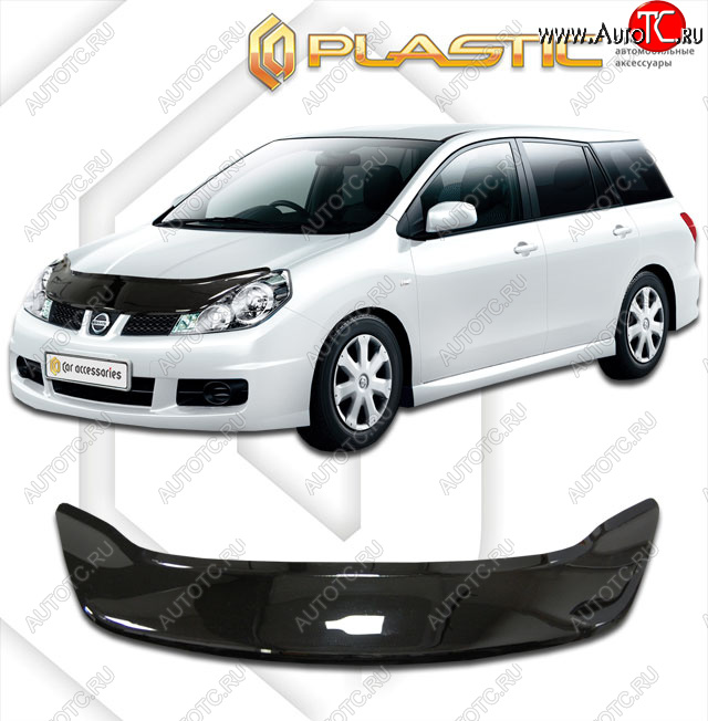 2 199 р. Дефлектор капота (exclusive) CA-Plastic  Nissan Wingroad  3 Y12 (2005-2018) 3-ое универсал (Classic чёрный, Без надписи)  с доставкой в г. Пермь