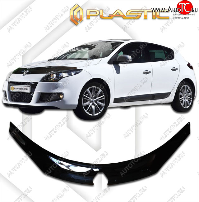 2 399 р. Дефлектор капота (exclusive) CA-Plastic  Renault Megane  купе 3 дв. (2008-2014) дорестайлинг, 1-ый рестайлинг (Classic чёрный, Без надписи)  с доставкой в г. Пермь