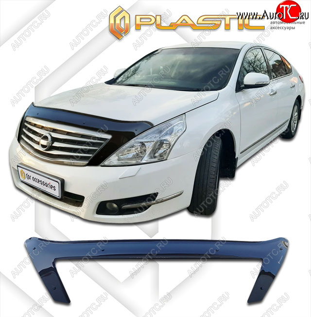 2 599 р. Дефлектор капота (exclusive) CA-Plastic  Nissan Teana  2 J32 (2008-2014) дорестайлинг, рестайлинг (Classic чёрный, Без надписи)  с доставкой в г. Пермь
