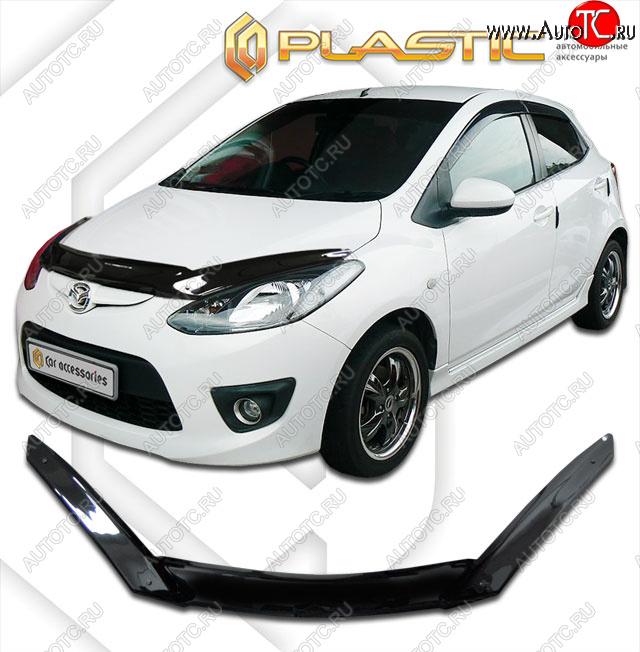 2 199 р. Дефлектор капота (exclusive) CA-Plastic  Mazda Demio  3 DE (2007-2014) дорестайлинг, рестайлинг (Classic чёрный, Без надписи)  с доставкой в г. Пермь