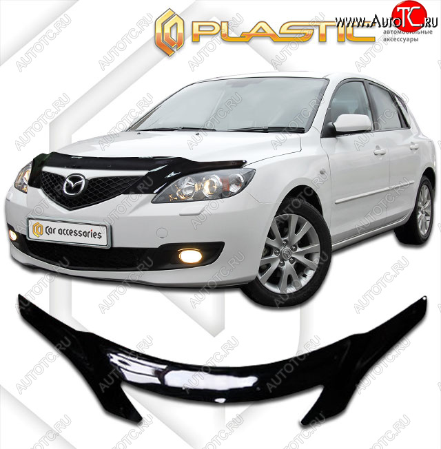 2 599 р. Дефлектор капота (exclusive) CA-Plastic  Mazda 3/Axela  BK (2003-2009) дорестайлинг, хэтчбэк, рестайлинг, хэтчбэк (Classic чёрный, Без надписи)  с доставкой в г. Пермь