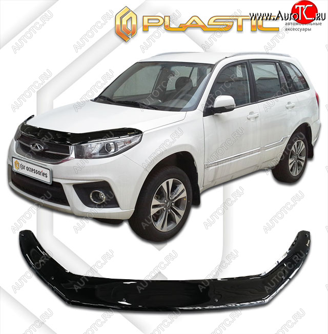 2 199 р. Дефлектор капота (exclusive) CA-Plastic  Chery Tiggo 3x (2017-2020) дорестайлинг (Classic чёрный, Без надписи)  с доставкой в г. Пермь