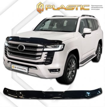 3 099 р. Дефлектор капота CA-Plastic exclusive Toyota Land Cruiser J300 дорестайлинг (2021-2025) (серия Classic чёрный, Без надписи)  с доставкой в г. Пермь. Увеличить фотографию 2