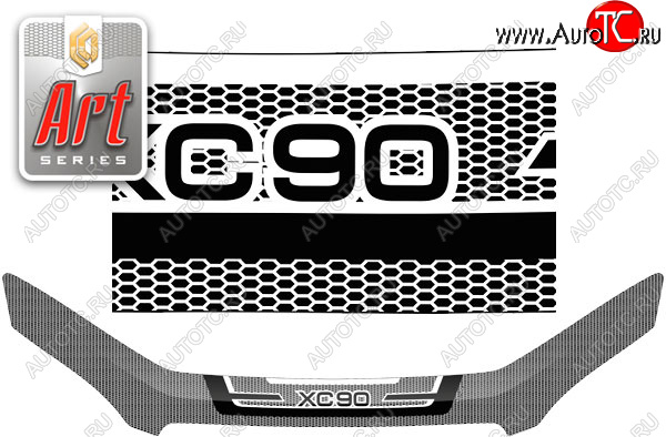 3 199 р. Дефлектор капота CA-Plastic  Volvo XC90  L (2015-2025) дорестайлинг, рестайлинг (Art белая)  с доставкой в г. Пермь