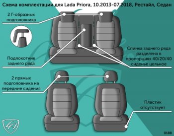 5 999 р. Чехлы сидений Lord Autofashion Дублин (жаккард, 40/20/40, раздельная задняя спинка, 2Г-образ. подголовника)  Лада Приора  2170 (2013-2018) седан рестайлинг (Чёрный, Ёж синий)  с доставкой в г. Пермь. Увеличить фотографию 4