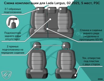 6 599 р. Чехлы сидений Lord Autofashion Дублин (жаккард, 60/40, раздельное заднее сиденье и спинка, 3Г-образ. подголовника)  Лада Ларгус (2021-2025) рестайлинг R90 (Серый, Сеул серый)  с доставкой в г. Пермь. Увеличить фотографию 4