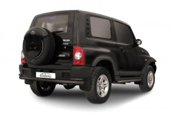 Защита заднего бампера (чёрная, двойная, d76+d42) Arbori ТАГАЗ Tager  3d (2008-2012)