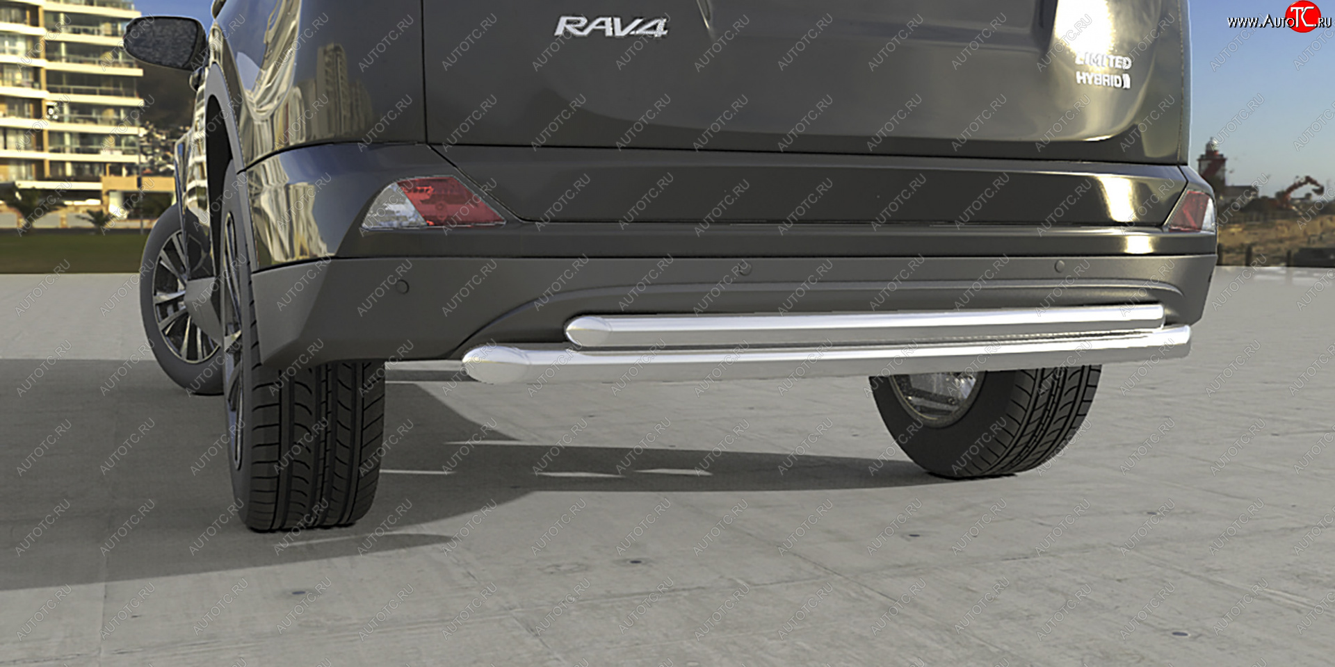 3 179 р. Защита заднего бампера (двойная, d57+d42) Arbori Toyota RAV4 XA40 5 дв. рестайлинг (2015-2019)  с доставкой в г. Пермь