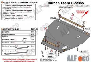 Защита картера двигателя и КПП (V-1.6; 1.8; 2.0) Alfeco CITROEN Xsara picasso (1999-2012) (Алюминий 4 мм)