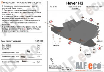 Защита КПП (V-2,0Т) Alfeco Great Wall Hover H3 (2017-2025) (Алюминий 3 мм)