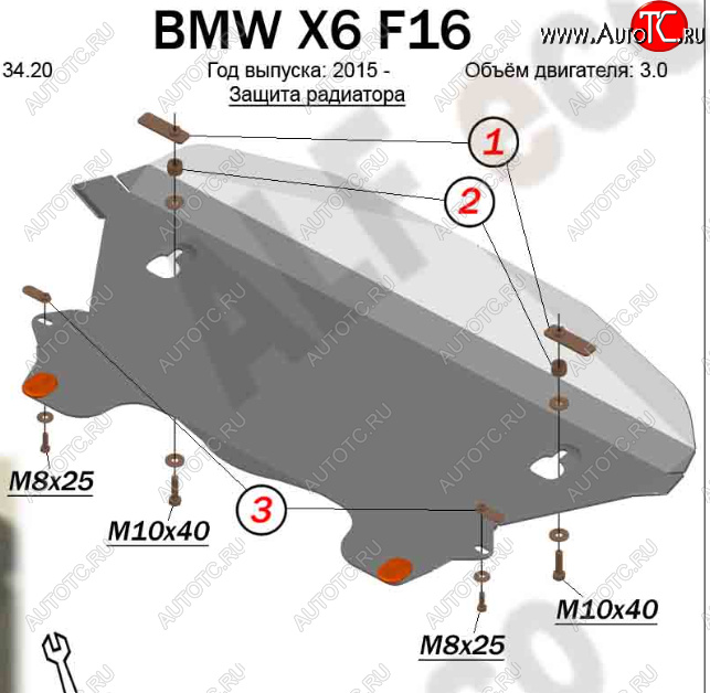 3 899 р. Защита радиатора (V-3,0) Alfeco  BMW X6  F16 (2014-2020) (Сталь 2 мм)  с доставкой в г. Пермь