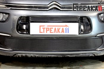 Защитная сетка радиатора в бампер (ячейка 3х7 мм, низ) Стрелка 11 Стандарт CITROEN C4 Grand Picasso  U (2016-2018) рестайлинг (черная)