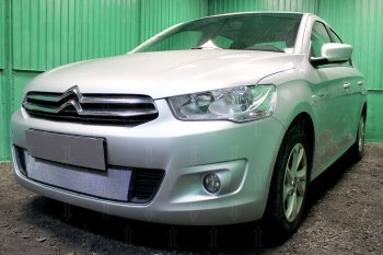 Защитная сетка радиатора в бампер (ячейка 3х7 мм) Стрелка 11 Стандарт CITROEN C-elysee  дорестайлинг (2012-2017) (хром)
