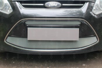 Защитная сетка радиатора в бампер (ячейка 3х7 мм) Стрелка11 Стандарт Ford C-max Mk2 дорестайлинг (2010-2015) (черная)