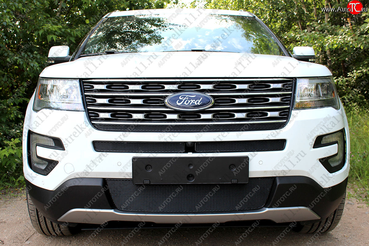 3 399 р. Защитная сетка в бампер (ячейка 4х10 мм, середина) Alfeco Премиум Ford Explorer U502 1-ый рестайлинг, 5 дв. (2015-2018) (Чёрная)  с доставкой в г. Пермь