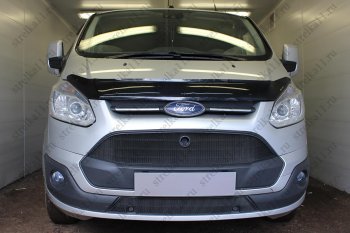 Защитная сетка в бампер (ячейка 3х7 мм, нижняя часть) Alfeco Стандарт Ford Tourneo Custom дорестайлинг (2012-2018) (Чёрная)