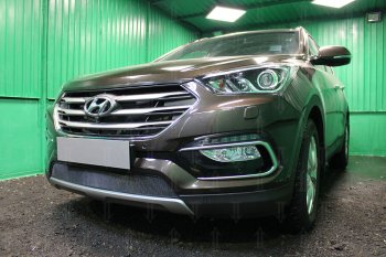 Защитная сетка радиатора в бампер (ячейка 3х7 мм) Стрелка11 Стандарт Hyundai Santa Fe  DM (2015-2019) рестайлинг (черная)